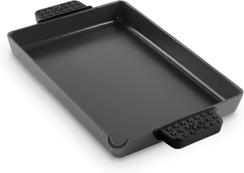 Dash Zakarian by 9"x13" Nonstick Cast Iron Pan with Pour Spout and Removable Silicone Grips for Searing, Baking, Broiling, Grilling and more- Black - Image 1