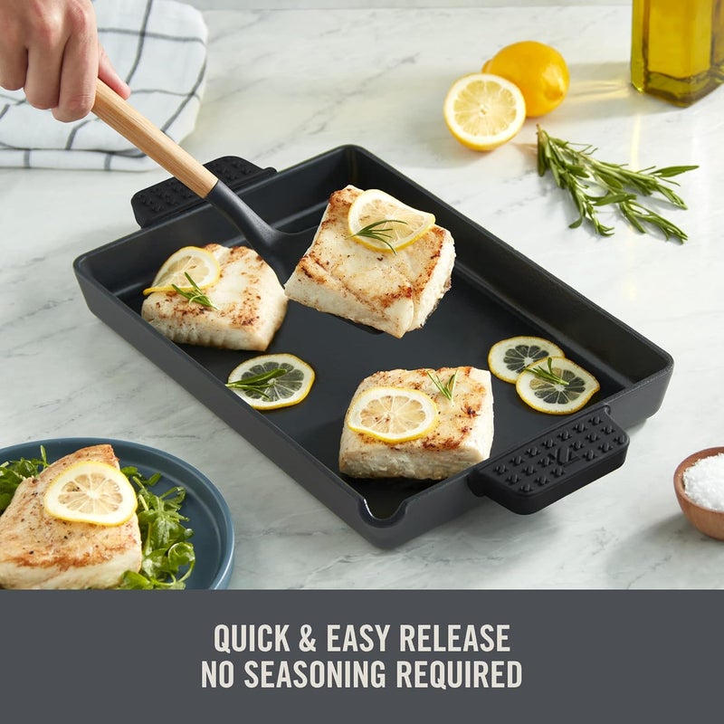 Dash Zakarian by 9"x13" Nonstick Cast Iron Pan with Pour Spout and Removable Silicone Grips for Searing, Baking, Broiling, Grilling and more- Black - Image 5