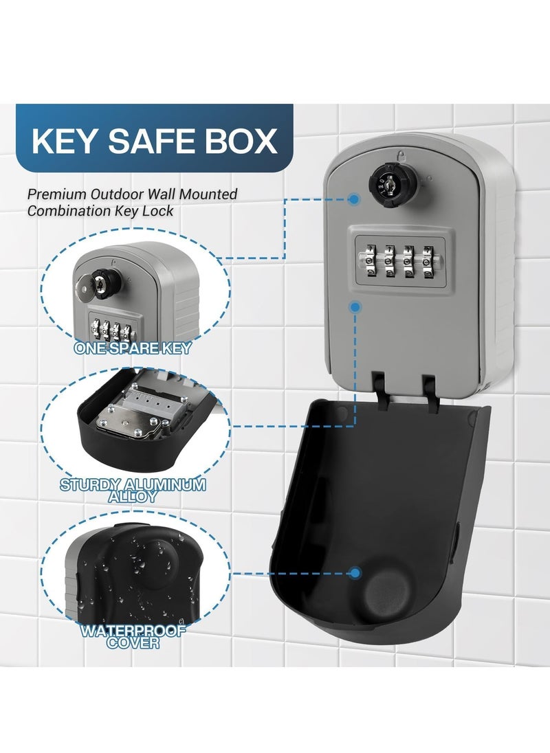 Generic Key Lock Box Extra Large, 4 Digit Lock and Spare Key Combination Key Safe Box Wall Mounted for Outdoor, Waterproof Key Storage Box Cabinets for Home Office Garage School Grey  - Image 2