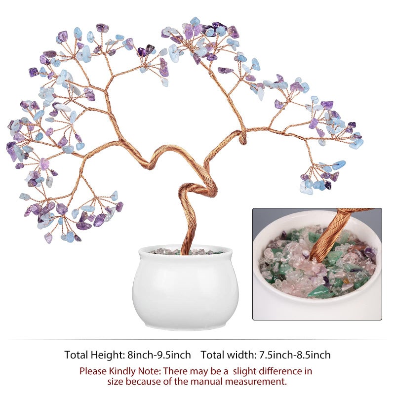mookaitedecor Amethyst & Aquamarine Crystal Money Tree with Ceramic Base Bonsai Feng Shui Tree Ornament for Office Home Decor  8-9.5 Inch - Image 2