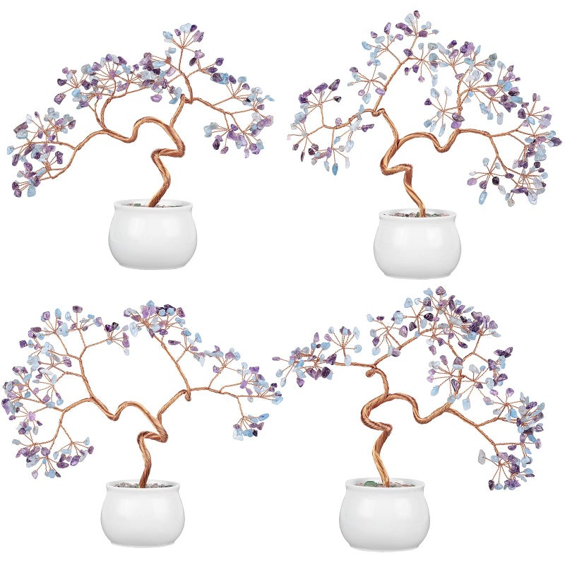 mookaitedecor Amethyst & Aquamarine Crystal Money Tree with Ceramic Base Bonsai Feng Shui Tree Ornament for Office Home Decor  8-9.5 Inch - Image 4