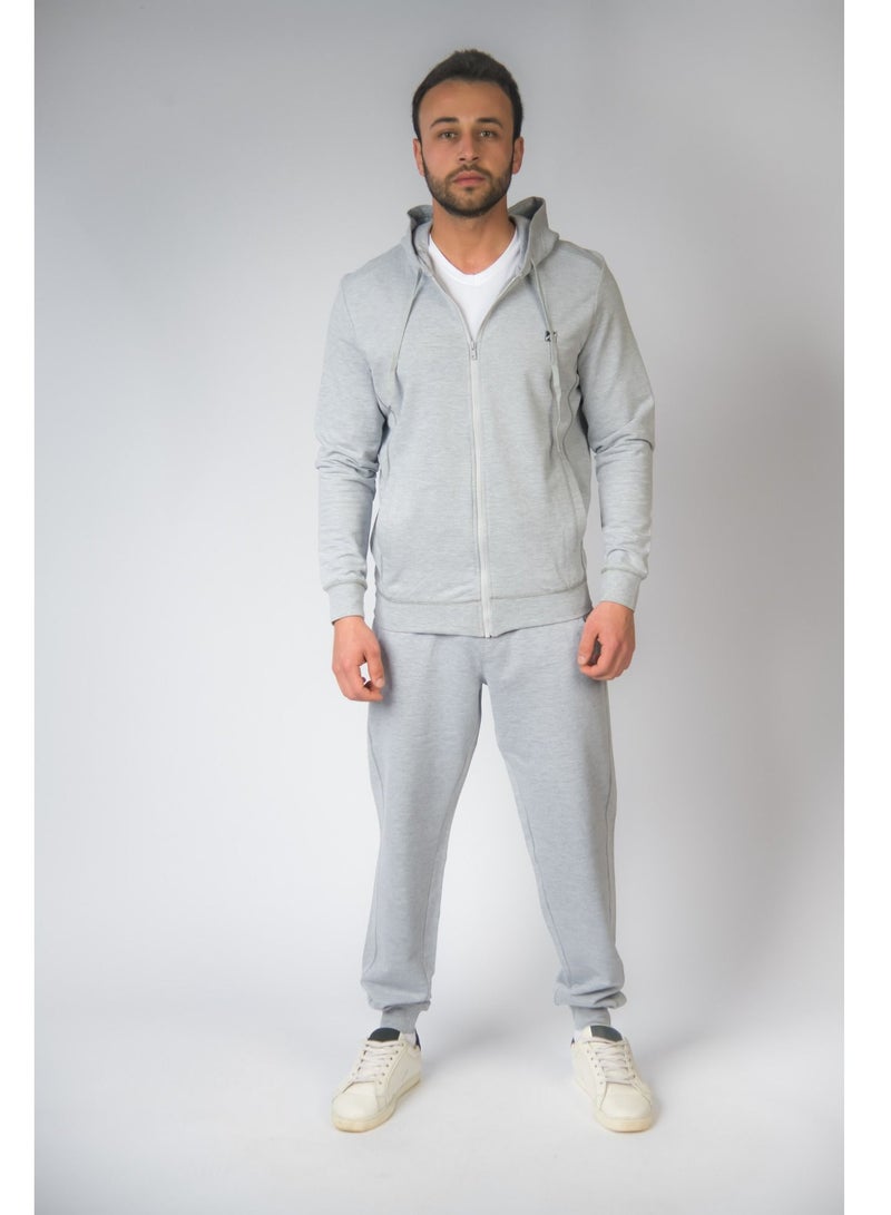 Jet Masters Men Summer Training Suits Long Sleeve &Plain Bottom- Light Gray - Image 1
