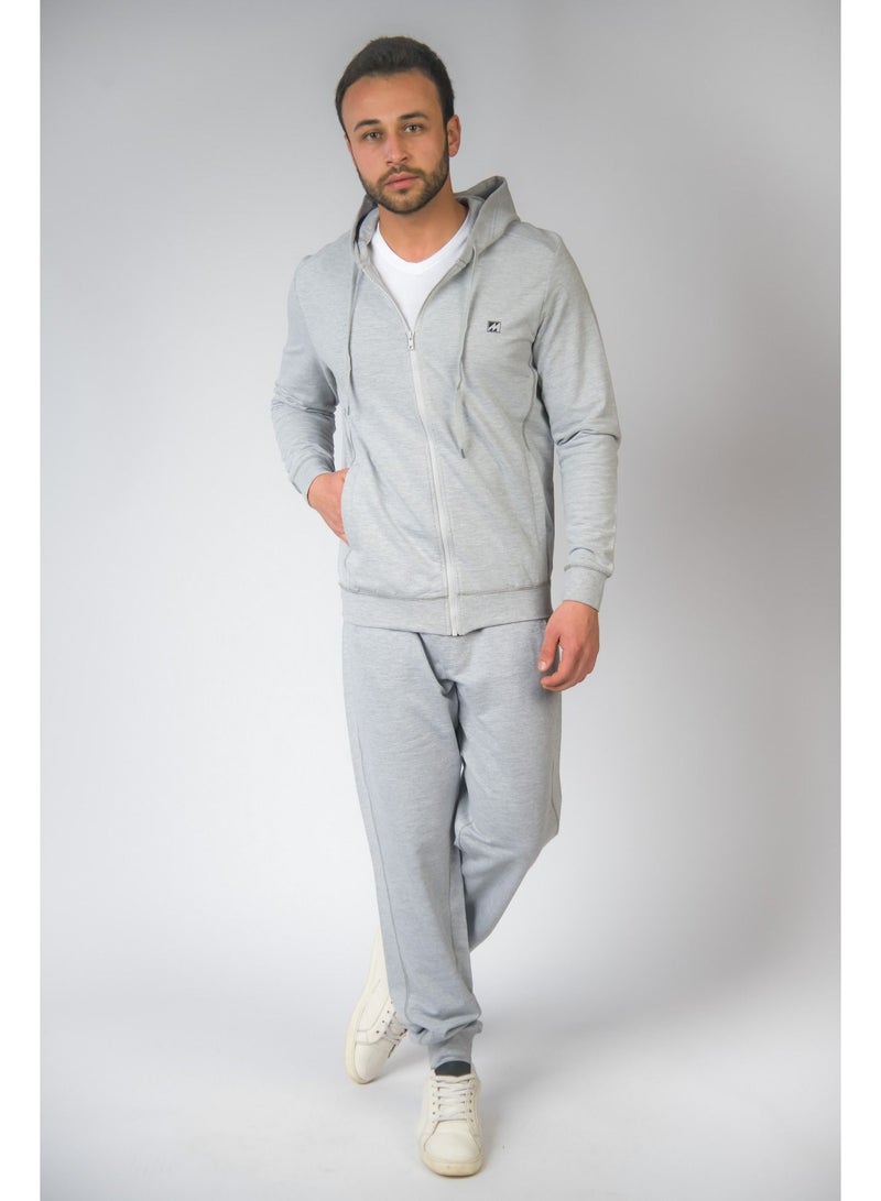 Jet Masters Men Summer Training Suits Long Sleeve &Plain Bottom- Light Gray - Image 2