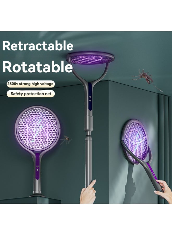 مضرب بعوض ثنائي في واحد بشحن USB | مصباح جاذب للبعوض + شبكة كهربائية قوية | مضرب بعوض وذباب محمول للاستخدام المنزلي [قابل للطي والتلسكوب] - Image 3