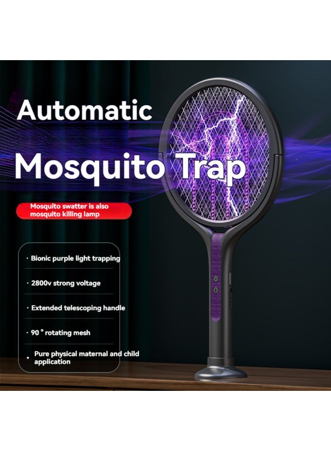 مضرب بعوض ثنائي في واحد بشحن USB | مصباح جاذب للبعوض + شبكة كهربائية قوية | مضرب بعوض وذباب محمول للاستخدام المنزلي [قابل للطي والتلسكوب] - Image 4