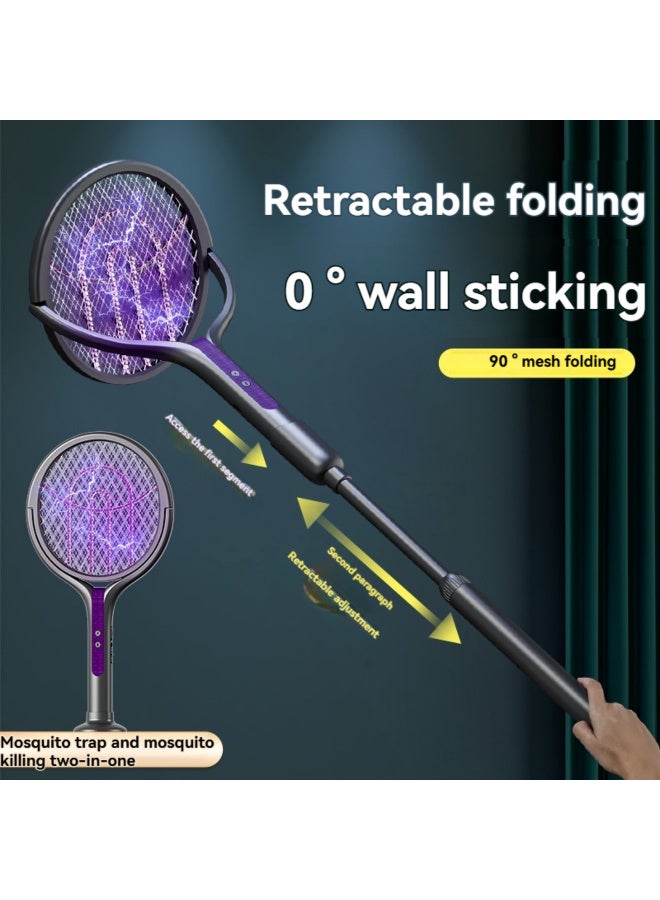 مضرب بعوض ثنائي في واحد بشحن USB | مصباح جاذب للبعوض + شبكة كهربائية قوية | مضرب بعوض وذباب محمول للاستخدام المنزلي [قابل للطي والتلسكوب] - Image 2