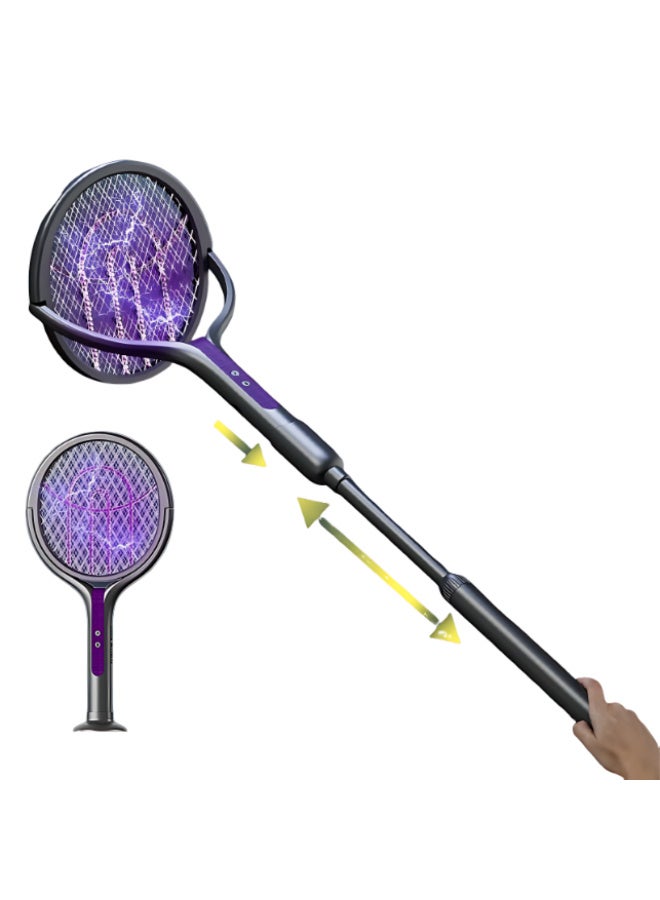 مضرب بعوض ثنائي في واحد بشحن USB | مصباح جاذب للبعوض + شبكة كهربائية قوية | مضرب بعوض وذباب محمول للاستخدام المنزلي [قابل للطي والتلسكوب] - Image 1