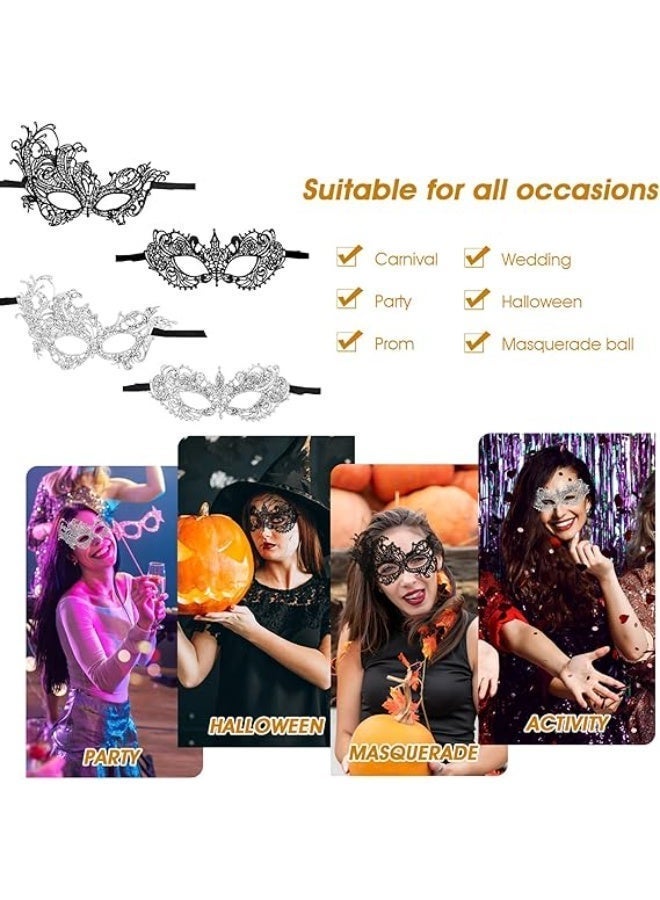 4Pcs Black Masquerade Lace Mask, Lace Eye Masks for Venetian Masquerade Costume Halloween Carnival Ball - Image 5