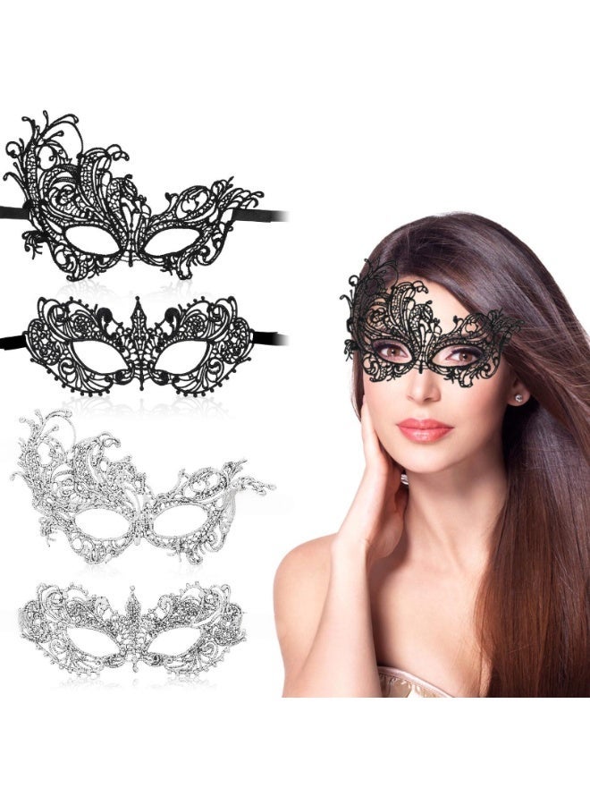 4Pcs Black Masquerade Lace Mask, Lace Eye Masks for Venetian Masquerade Costume Halloween Carnival Ball - Image 1