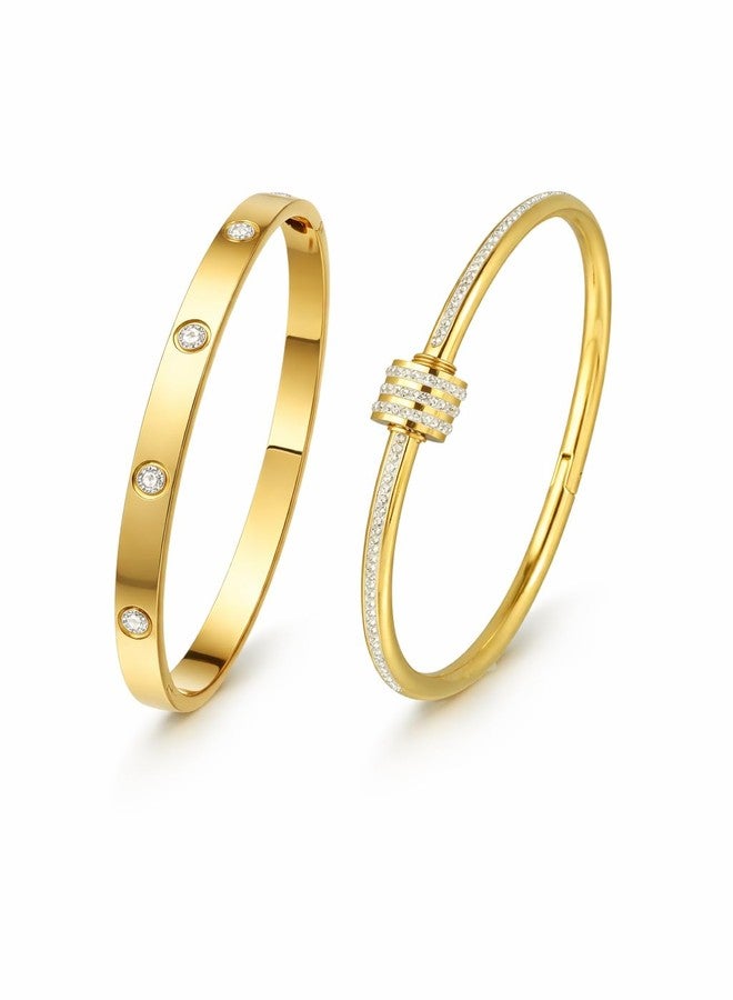 Okos Gold Plated Braclet Kada Combo Set for Girls & Women, Crystal Studded and Screw Design Bangles, Gold Tone Fashion Jewelry CO1000513GLD - Image 1