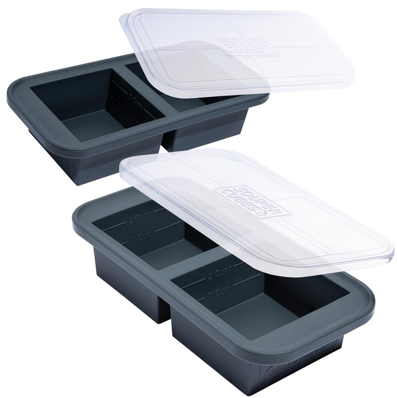 Souper Cubes 2 Cup Silicone Freezer Molds with Lids â€“ Soup Cubes for Freezing Lasagna, Leftovers, Soups, Sauces, Casseroles, Meal Prep Meals and More â€“ Charcoal 2-Pack - Image 1
