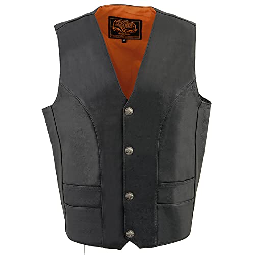 Milwaukee Leather ML1368 Men's Black Premium Leather V-Neck Motorcycle Rider Vest w/Buffalo Nickel Snaps Closure - 38 - Image 1