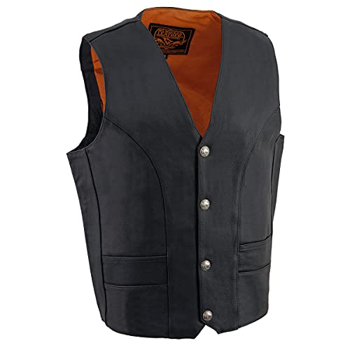 Milwaukee Leather ML1368 Men's Black Premium Leather V-Neck Motorcycle Rider Vest w/Buffalo Nickel Snaps Closure - 38 - Image 5