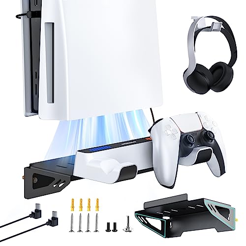 NexiGo Wall Mount Kit with Charging Station for PS5 and PS5 SlimPro Versions Dual Controller Chargers Steel Wall Stand and Headphone Hanger Compatible with PlayStation 5 Disc Digital - Image 1