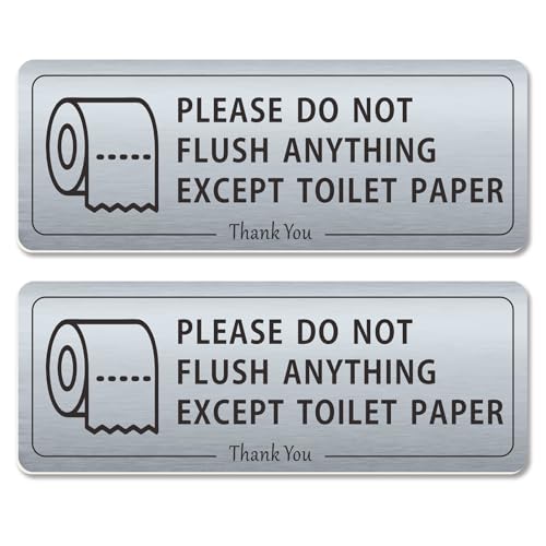 Fun-Plus 2 PACK Do Not Flush Anything Except Toilet Paper Bathroom Sign for Business Wall Set, Airbnb Essentials for Hosts, Guest Restroom Must Haves, Self-Adhesive Door Labels - Image 1