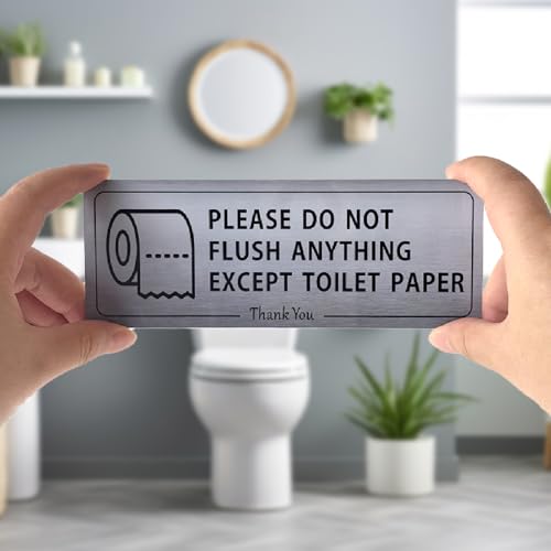 Fun-Plus 2 PACK Do Not Flush Anything Except Toilet Paper Bathroom Sign for Business Wall Set, Airbnb Essentials for Hosts, Guest Restroom Must Haves, Self-Adhesive Door Labels - Image 2