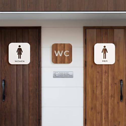 Fun-Plus 2 PACK Do Not Flush Anything Except Toilet Paper Bathroom Sign for Business Wall Set, Airbnb Essentials for Hosts, Guest Restroom Must Haves, Self-Adhesive Door Labels - Image 5