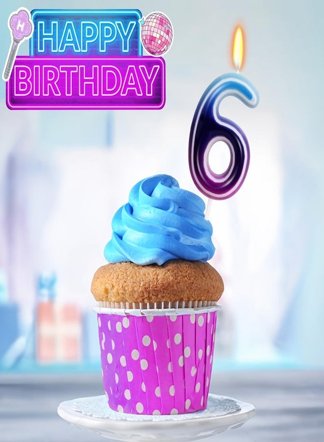 OGnomiFX K-pop Themed Birthday Candles - Number 6 Candle, Purple Blue Gradient Neon Cake Decoration, Cartoon Music Themed Birthday Party Decorations - Image 5