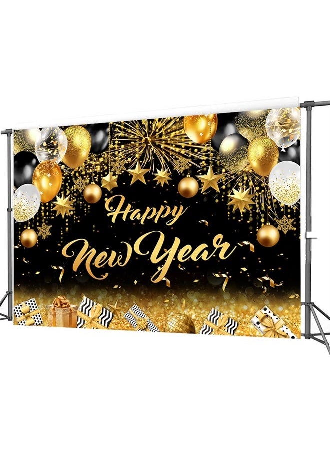 8x6ft 2023 Happy New Year Backdrop Black and Gold Photography Background New Year Eve Party Decoration SNew Year Holiday Party Banner CY-254