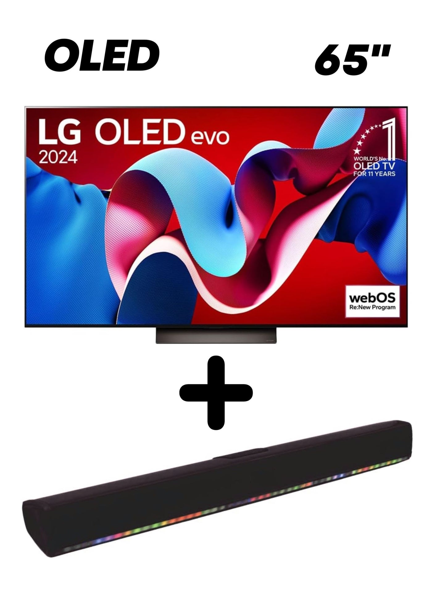 65-Inch 4K OLED TV with 2.0 Channel Bluetooth Soundbar – LG OLED evo Display, α9 Gen7 AI Processor 4K, 120Hz, Dolby Vision & Atmos, Smart webOS24 TV + 2.0 Ch 400 W Sound System Bundle OLED65CS4VA+SOUNDBAR Black