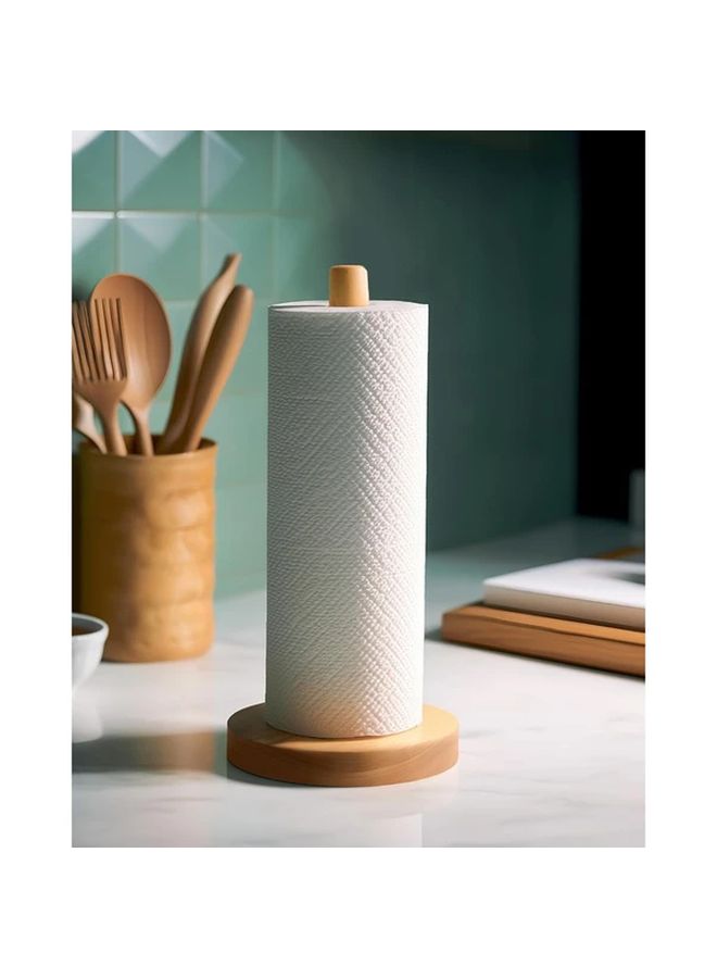 Bamboo Toilet Paper Holder Set Of 1 Freestanding Wooden Dispenser For Kitchen And Bathroom Round Countertop Stand 9.6 Inch Pole 3 Inch Diameter Base Self Adhesive Installation - Image 1