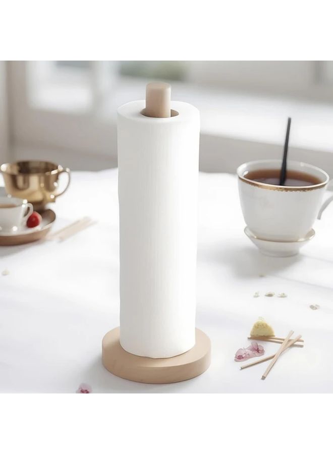 Bamboo Toilet Paper Holder Set Of 1 Freestanding Wooden Dispenser For Kitchen And Bathroom Round Countertop Stand 9.6 Inch Pole 3 Inch Diameter Base Self Adhesive Installation - Image 4