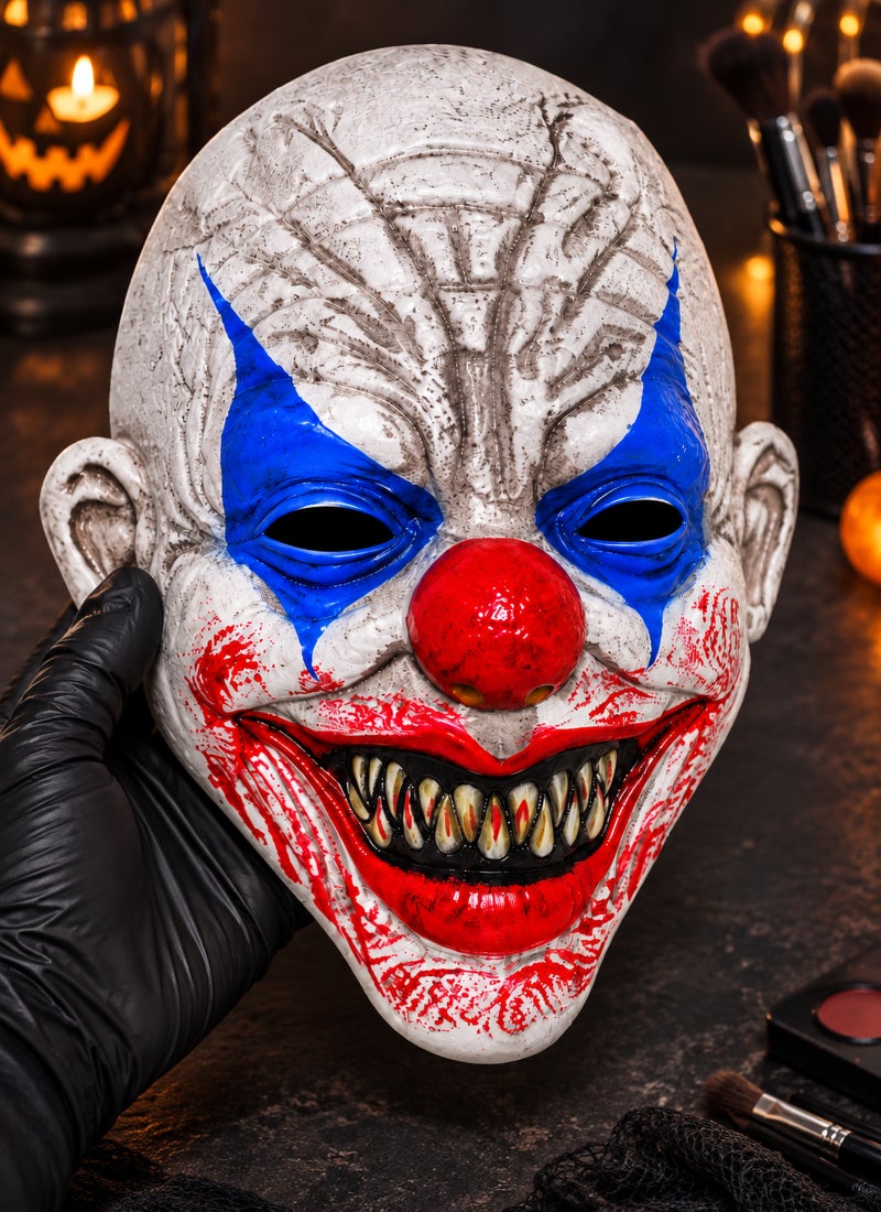 Trentor Halloween Joker Clown Mask with White Face and Blue Red Eye Paint - Image 3