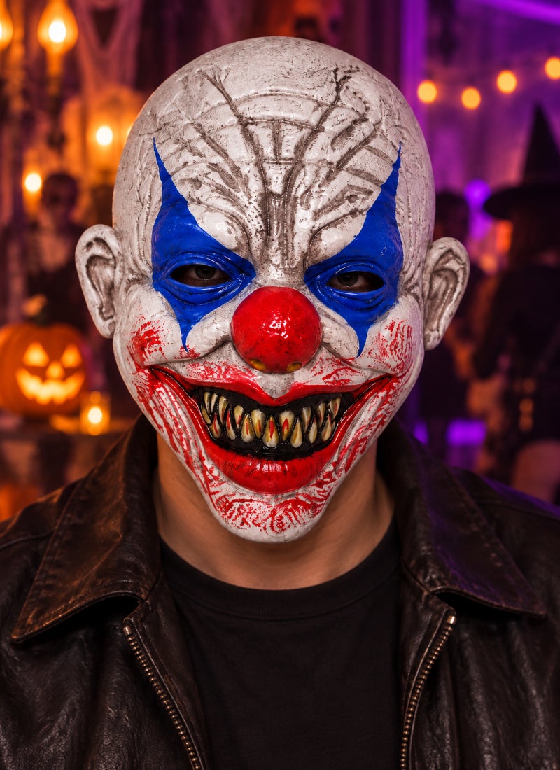 Trentor Halloween Joker Clown Mask with White Face and Blue Red Eye Paint - Image 2