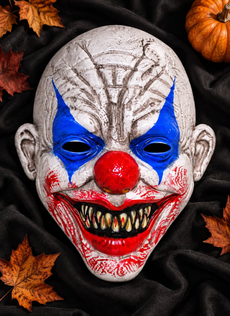 Trentor Halloween Joker Clown Mask with White Face and Blue Red Eye Paint - Image 1