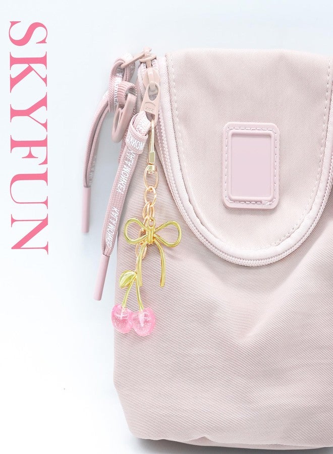 SKYFUN Cherry Keychain Cute Pink Cherry Key Chain for Women Glitter Small Bag Charms Bow Car Keys Accessories Birthday Christmas Gifts, Pink - Image 5