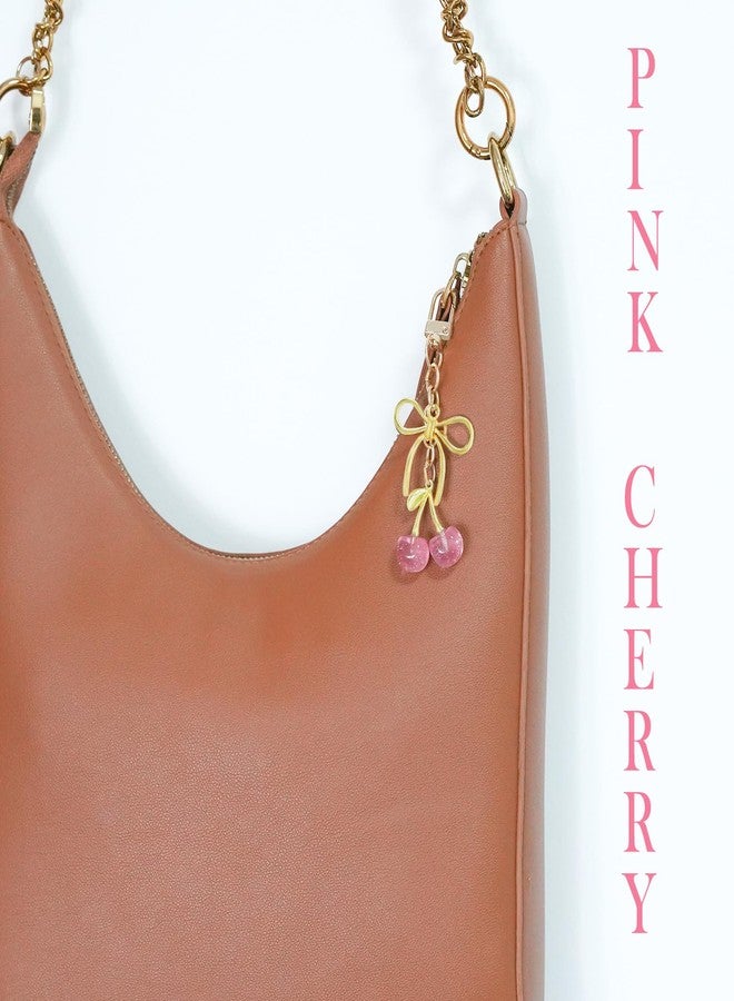 SKYFUN Cherry Keychain Cute Pink Cherry Key Chain for Women Glitter Small Bag Charms Bow Car Keys Accessories Birthday Christmas Gifts, Pink - Image 4
