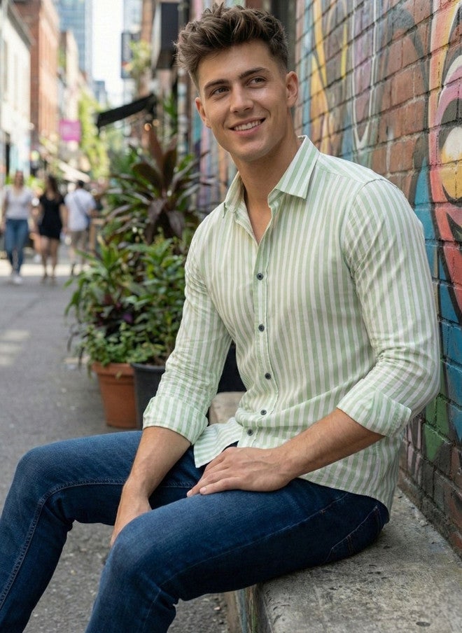 BADLAND Men Relaxed Striped Casual Shirt - Image 4