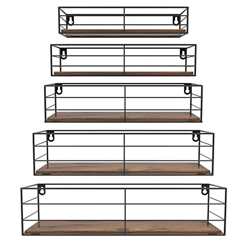 CRUGLA Floating Wall Shelves Set of 5 Wall Mounted Bathroom Shelves Hanging Storage Shelf for Bathroom Kitchen Bedroom Living Room