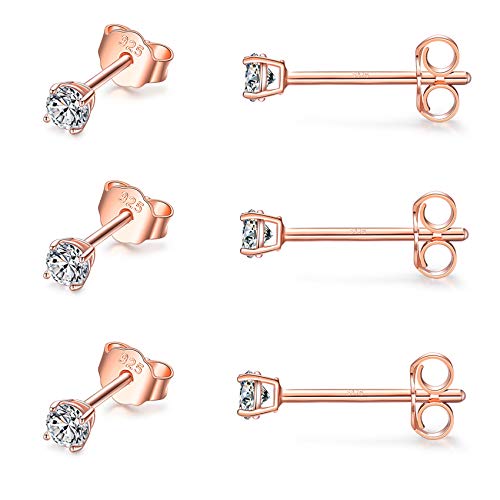 EPIRORA Sterling Silver Stud Earrings for Women Men- 3 Pairs 3mm Tiny Ball Stud Earrings Round CZ Earrings Pearl Earrings Set Cartilage Small Tragus Earrings - Image 1