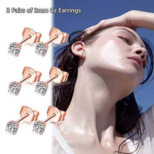EPIRORA Sterling Silver Stud Earrings for Women Men- 3 Pairs 3mm Tiny Ball Stud Earrings Round CZ Earrings Pearl Earrings Set Cartilage Small Tragus Earrings - Image 3