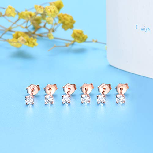 EPIRORA Sterling Silver Stud Earrings for Women Men- 3 Pairs 3mm Tiny Ball Stud Earrings Round CZ Earrings Pearl Earrings Set Cartilage Small Tragus Earrings - Image 5