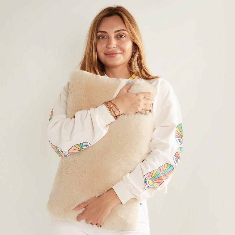 UnHide Squish Lumbar Pillow - Faux Fur Pillow - Extra Soft Throw Pillow - Rectangular Shaped, Polyester Fill - Machine Washable - Perfect for Living Room Or Bedroom - 10â€ x 18â€ - Beige Bear - Image 2