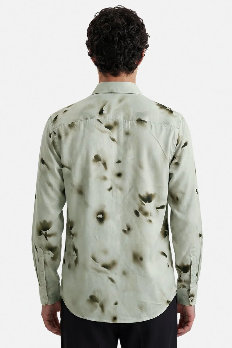 سنيتش Sage Green Abstract Long Sleeve Slim Fit Formal Shirt
