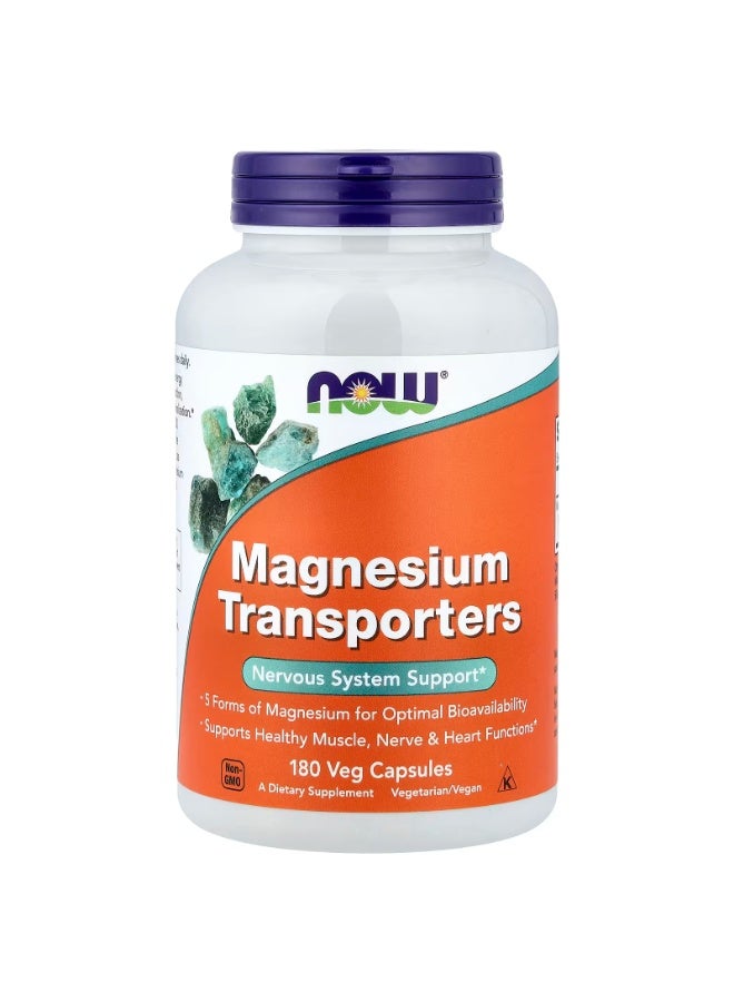 now Magnesium Transporters, 180 Veg Capsules (120 mg per Capsule) - Image 1