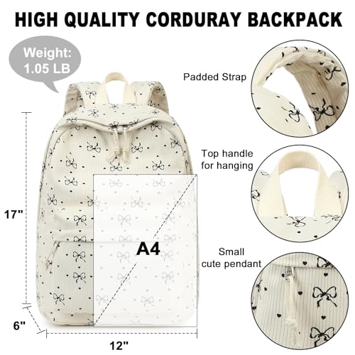 BTOOP School Backpack for Teens Large Corduroy Bookbag Lightweight 15.6 inch Laptop Bag for Girls Women Casual High School College - Image 3