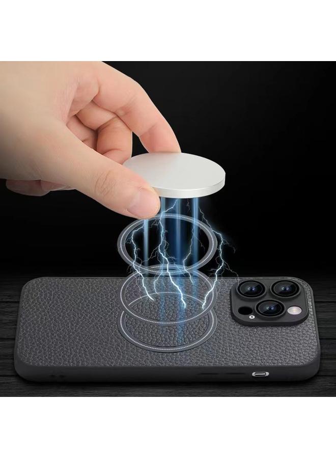 زبون جراب هاتف مغناطيسي MagSafe من الجلد بملمس الليتشي لهاتف iPhone 12 Pro - Image 4