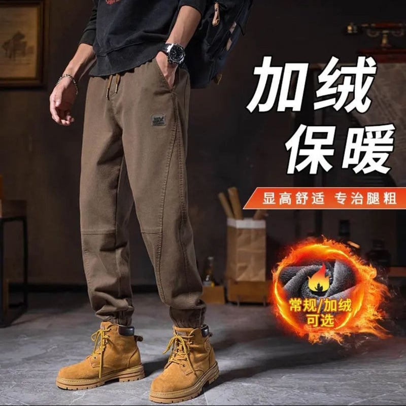2024 Winter New Casual Pants Men'S Loose Toe Sports Fashion Brand Overalls Boys Fleece-Lined Trousers