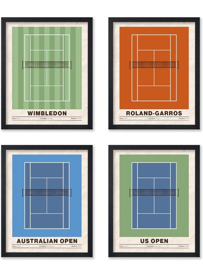 Home Trove Poster Master 4-Piece Sports Poster - Tennis Print - Tennis Court Art - Sport Tournament Art - Grand Slam Art - Us Open Art - Australian Open Art - Gym Or Office Wall Decor - 8X10 Unframed Wall Art  - Image 1
