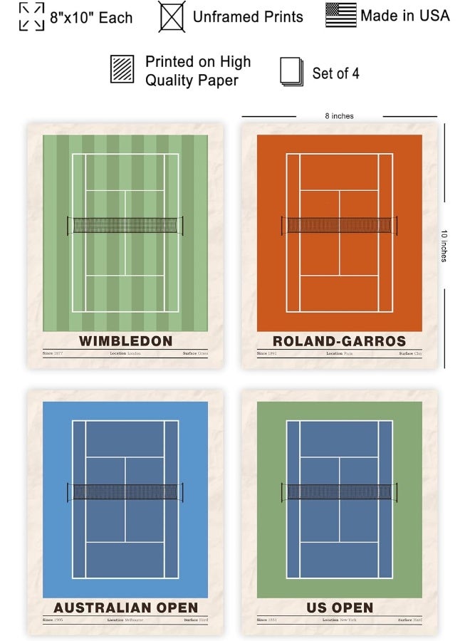 Home Trove Poster Master 4-Piece Sports Poster - Tennis Print - Tennis Court Art - Sport Tournament Art - Grand Slam Art - Us Open Art - Australian Open Art - Gym Or Office Wall Decor - 8X10 Unframed Wall Art  - Image 2