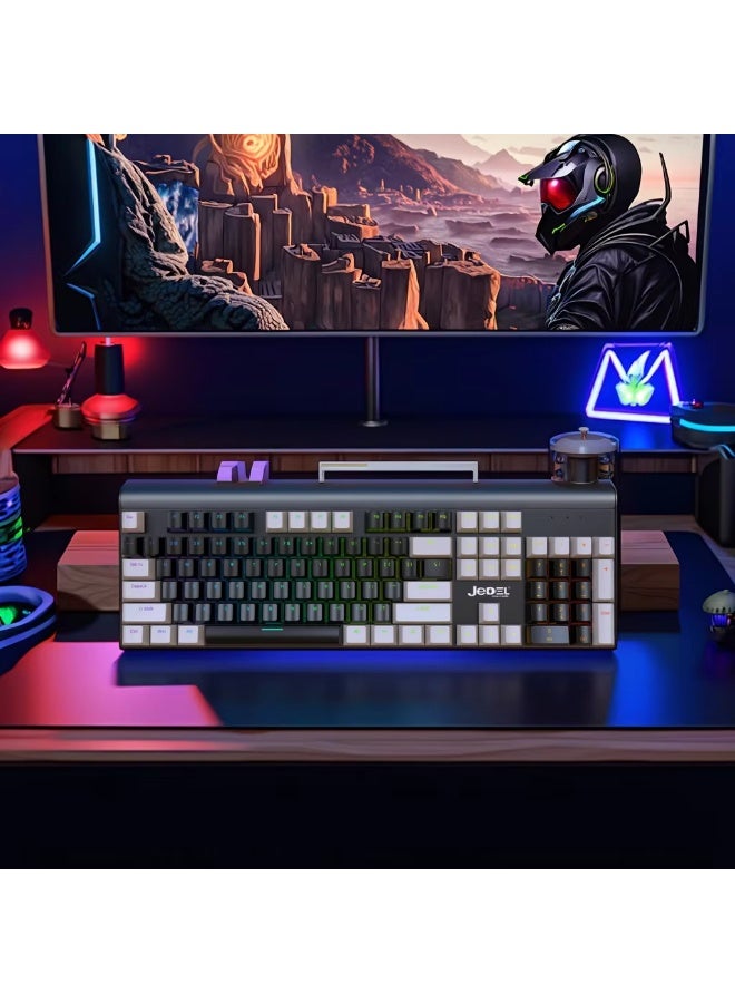 Jedel Full Size KL-95D 104 Keys Wired Mechanical Keyboard with Blue Switch Metal Surface 8 Lighting Mode Gaming Keyboard - Image 4
