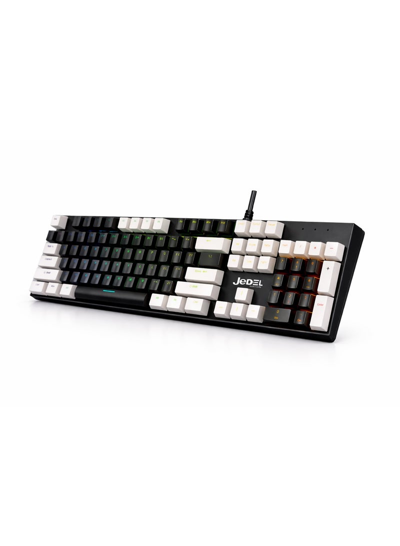 Jedel Full Size KL-95D 104 Keys Wired Mechanical Keyboard with Blue Switch Metal Surface 8 Lighting Mode Gaming Keyboard - Image 1