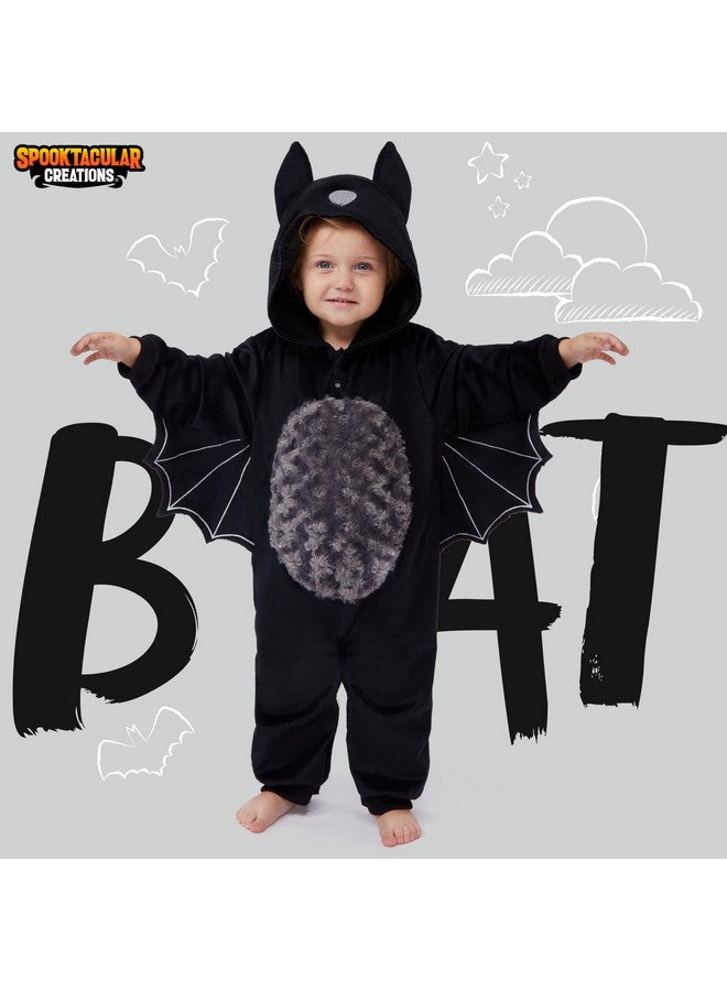 Spooktacular Creations Halloween Baby Unisex Pajama, Black Bat Toddler Hooded Jumpsuit Costume With A Tail, Zip-Up Hooded Sleepwear For Halloween Cosplay Costume - Image 2