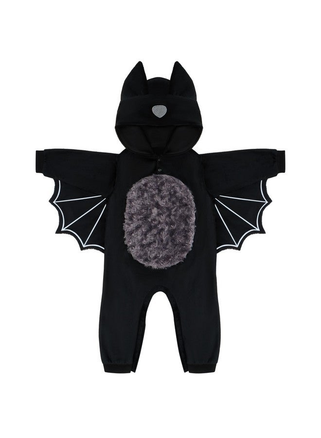 Spooktacular Creations Halloween Baby Unisex Pajama, Black Bat Toddler Hooded Jumpsuit Costume With A Tail, Zip-Up Hooded Sleepwear For Halloween Cosplay Costume - Image 1