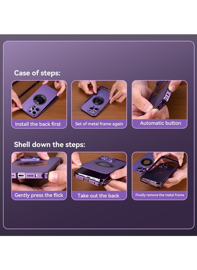 Color Fans - Magnetic Back Cover for iPhone 13 Pro Max 6.7 inch Spring Buckle Metal Edge Case Purple - Image 1
