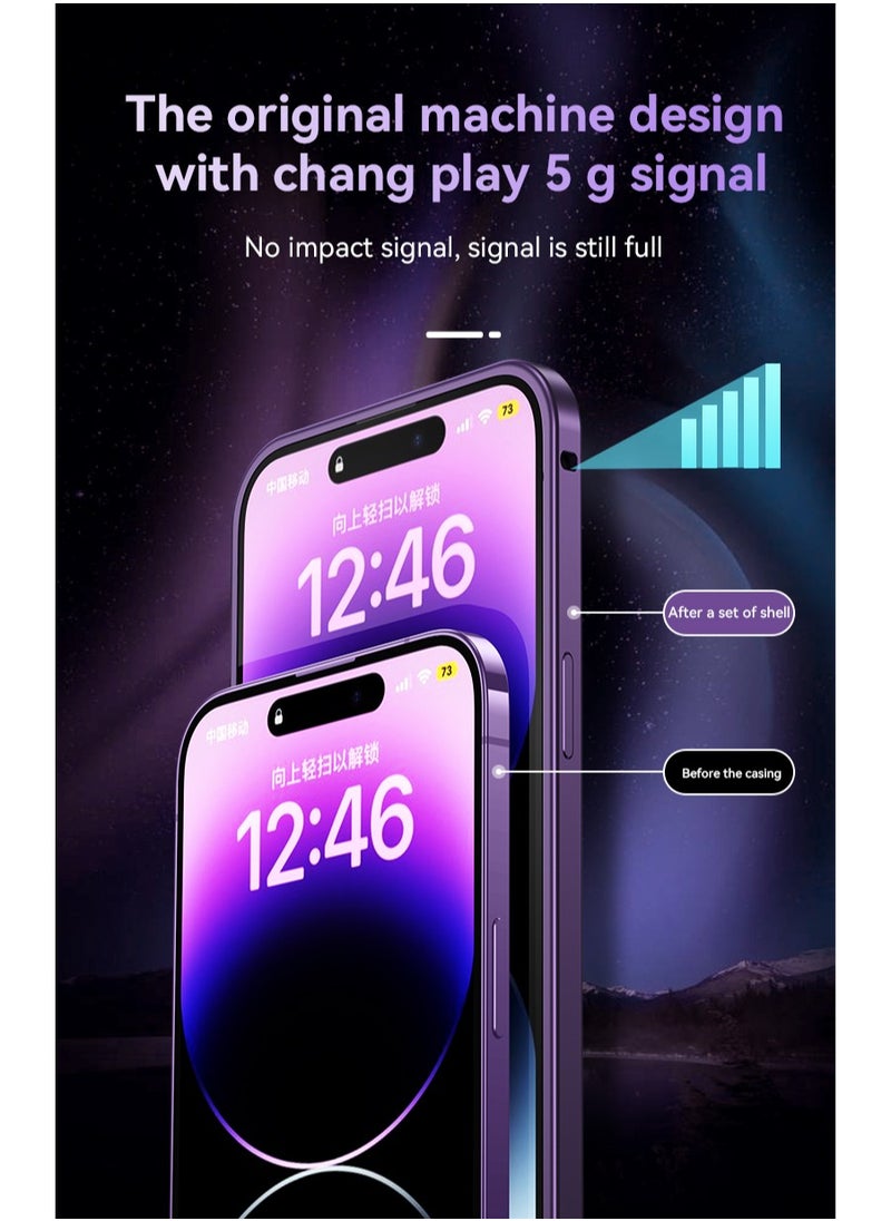 Color Fans - Magnetic Back Cover for iPhone 13 Pro Max 6.7 inch Spring Buckle Metal Edge Case Purple - Image 1